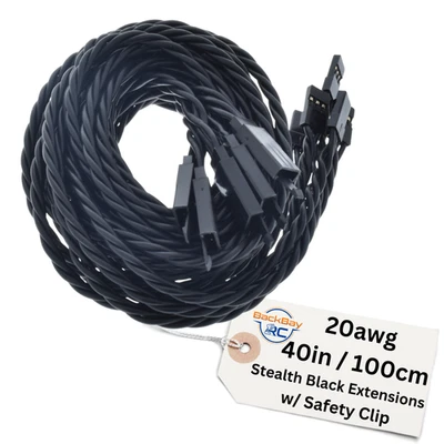 (5) 100CM Twisted 20awg Black Servo Extension Leads JR / Hitec w/ Safety Clips - Image 1 of 2