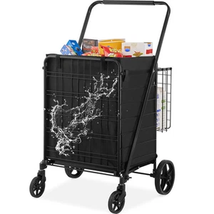 Folding Shopping Cart Rolling Grocery Cart with Double Baskets 330 LBS - Picture 1 of 12