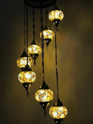 Turkish Pendant Lamp, Turkish Ceiling Lighting, Turkish Pendant Lamp, 7 Globe - Image 1 of 4