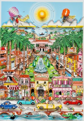 Charles Fazzino Original 3D Perfectly Palm Beach Deluxe DX Hand-Signed Framed - Image 1 of 4