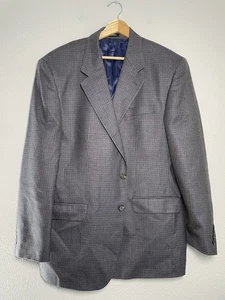 Lauren Ralph Lauren Coat Blazer Silk Wool Mens 44R Gray Blue Houndstooth Suit - Picture 1 of 9