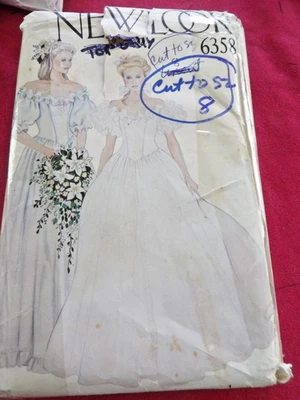 VINTAGE WEDDING DRESS NEW LOOK 6358 SEWING PATTERN CUT SZ 8 DROPPED WAIST - Image 1 of 2