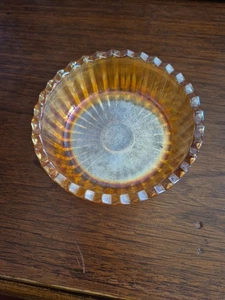 Vintage Carnival Glass Iridescent Amber Candy Nut Dish Scalloped Edge - Picture 1 of 8