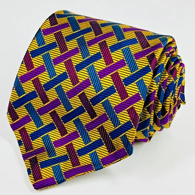 Paul Stuart Repp Silk Men's Necktie Geometric Blocks Multicolor Made In USA - Image 1 of 4