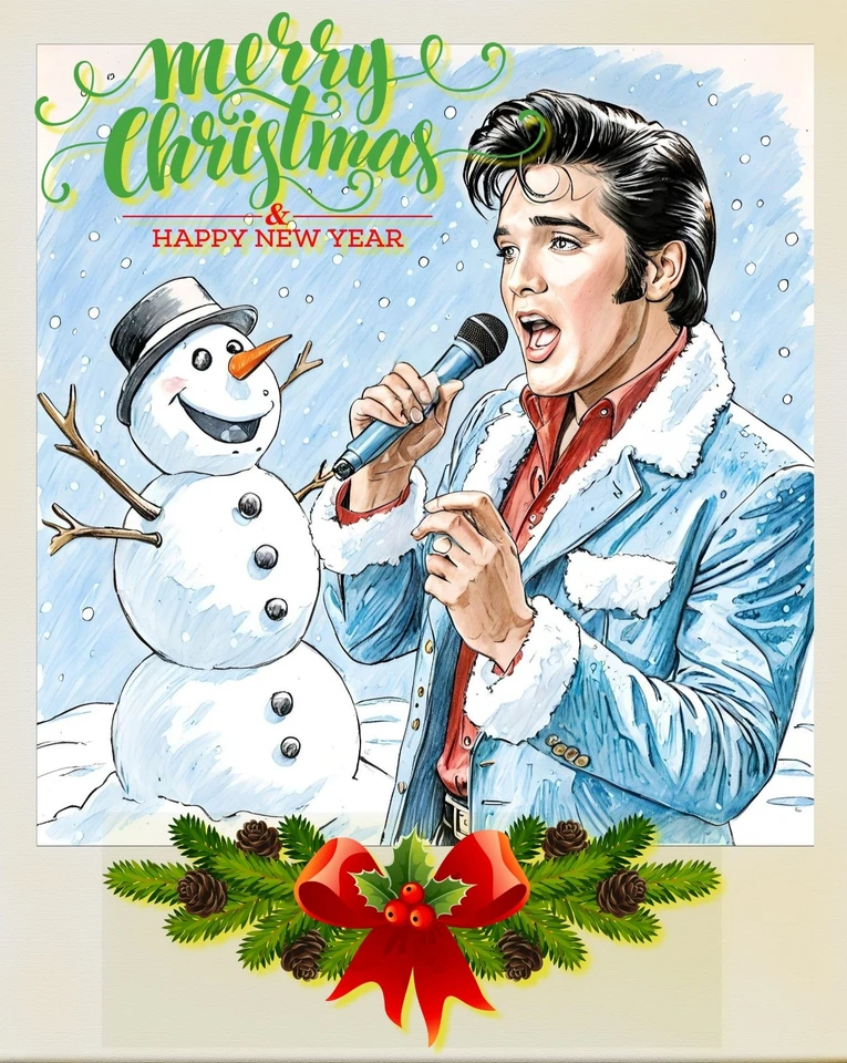 TRENDING TEXTILES Elvis Christmas Greeting Card Xmas A5 Blank Seasonal Cards Snowman Singing Fun