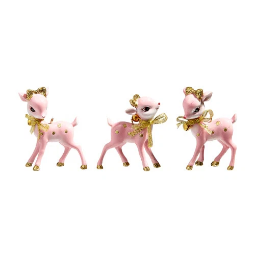 RAZ Imports Pink Retro Deer Ornament Set 4457653