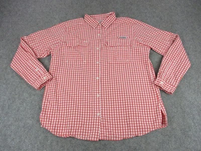 Columbia PFG 衬衫女式大号红色格子格子纽扣性能钓鱼 — 第 1/4 张图片