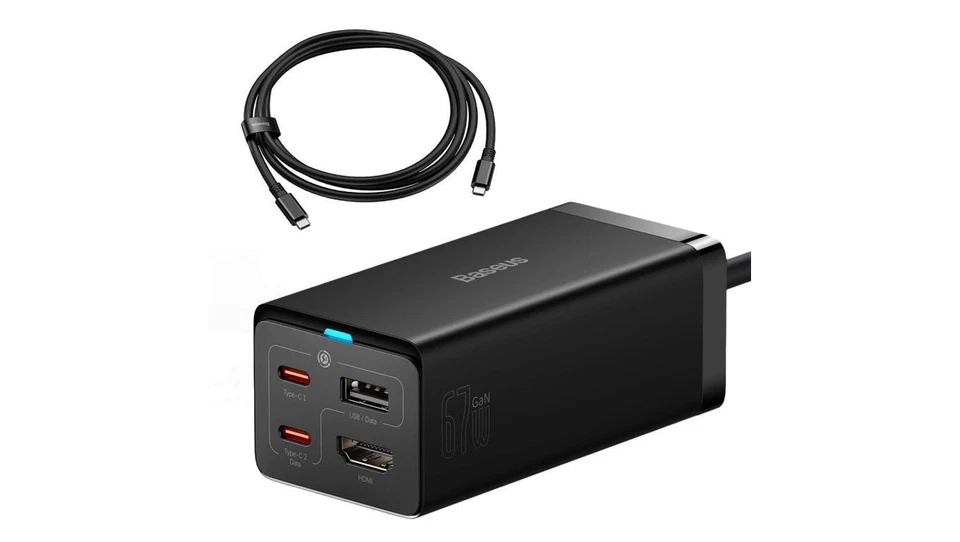 Ladegerät BASEUS GaN 2x USB-C USB-A HDMI 4K 67W PPS PD QC USB4