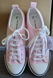 NWT Primark Pastel Pink Canvas Lace Up Plimsolls With White Rubber Sole - Size 8 - Picture 1 of 12