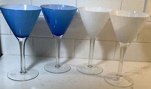 Carlo Moretti Italian Style Blown White & Blue Cased Martini/cocktail Glasses - Picture 1 of 12