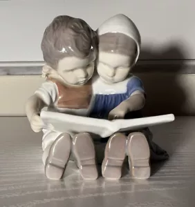 Vintage Denmark Bing & Grondahl B&G 1567 Girl Boy Reading Book Figure Figurine - Picture 1 of 15