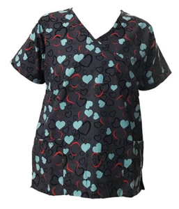 Women's Fashion Nursing Scrub Tops Printed Medical Uniforms Gray With Hearts M - Picture 1 of 2