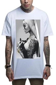 Mafioso Atomic Blonde Tattooed Sexy Woman Urban White Guns Ink Men's Tee Shirt - Picture 1 of 3