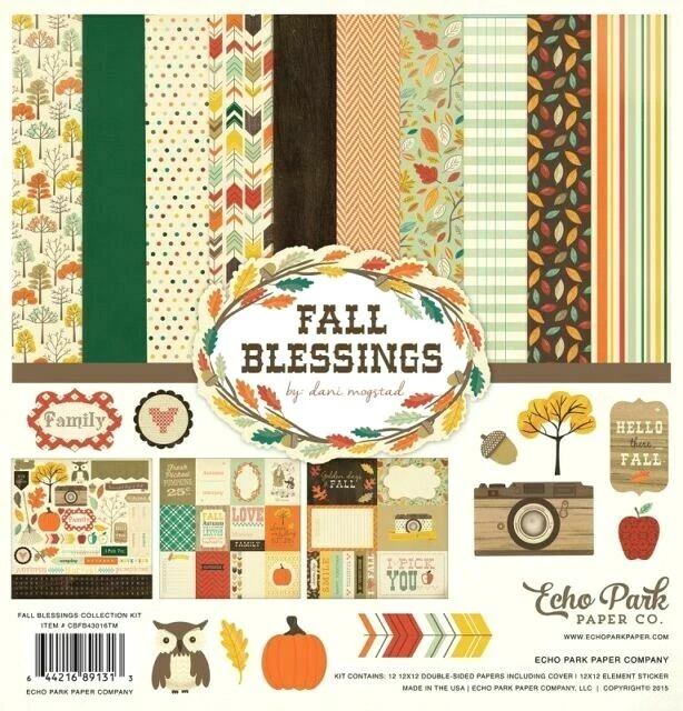 Fall Blessings Autumn October November Leaves Family Scrapbook Page Kit 12 x 12 - Image 1 of 1