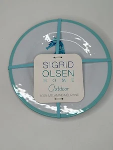 Set of 4 Sigrid Olsen Home Melamine 8.5" Plates Blue Rim Seahorse in Center New - Picture 1 of 3