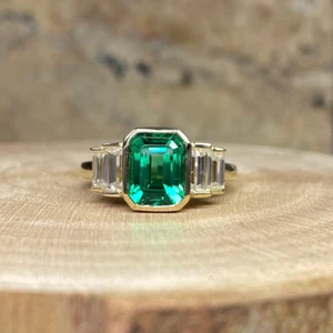 2.60Ct Lab Created Columbian Emerald Moissanite Wedding Ring 14K Yellow Gold 6 7 - Picture 1 of 12