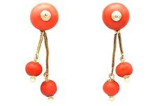 Antique 29.00ct Coral and 18ct Yellow Gold Drop Earrings