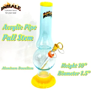 INHALE®️ 1.5X10" ACRYLIC Hookah WATER PIPE W PULL STEM POKER MADE IN USA - Picture 1 of 4