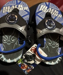 Avengers Black Panther Boys Size S 7-8 Flip Flop Light Up W Strap - Picture 1 of 5