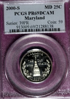2000 - S PCGS PR69DCAM MARYLAND STATE QUARTER!!  #B47741 - Image 1 of 2