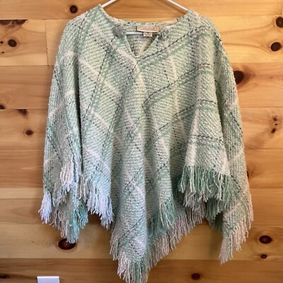 Boyne Valley Weavers Ireland Handcrafted Poncho Cape Green Fringe Boho - Image 1 of 4