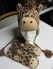 deLux ~ Giraffe HAT & MITTENS SET knit ADULT costume FLEECE LINED Farmer animal