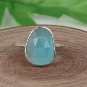 925 Sterling Silver Aqua Chalcedony Gemstone Girls Engagement Rings Jewelry - Picture 1 of 3
