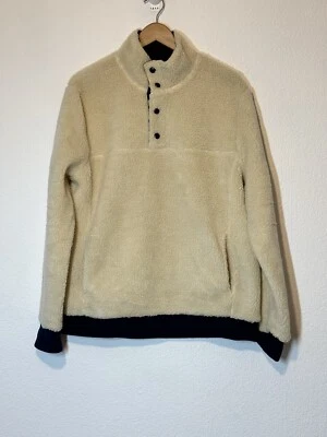 J Crew Sherpa 1/4 Snap Fleece Pullover Jacket Ivory Mens Size Large Preppy - Image 1 of 4