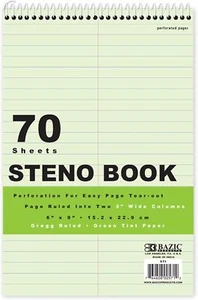 BAZIC 80 Ct. 6" X 9" Green Tint Gregg Ruled Steno Book,Note Pads - Picture 1 of 1