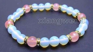 6mm Round Blue Opal Bracelet for Women with 6mm Pink Jade 7.5'' Stone Bracelet - Picture 1 of 4