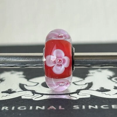 Authentic trollbeads Qixi Limited Weaver Girl With Card Red Base Pink Flowers - Image 1 of 4