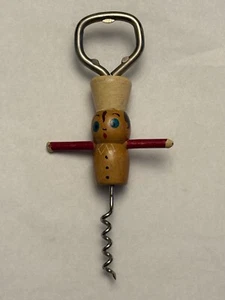 Vintage Holz Korkenzieher Flaschenöffner Überrascht Koch Neuheit Skurril Barware - Bild 1 von 13