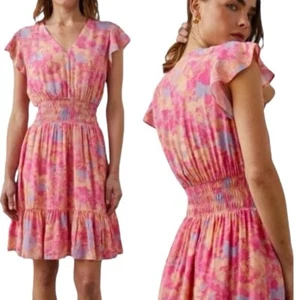 Vestido Rails Tara Mangas Acampanadas Flor de la Pasión Rosa Cuello en V Mediano Nuevo sin Etiquetas - Imagen 1 de 9