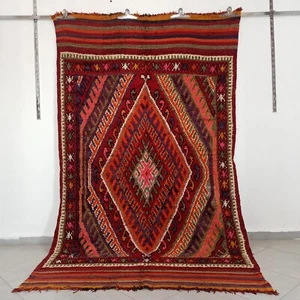 Vintage Moroccan Azilal Rug Handmade Red Carpet Berber Boujad Area Tribal Wool - Picture 1 of 24