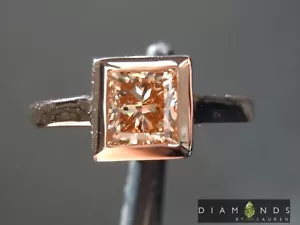 Anillo de diamantes marrón corte princesa de 1,01 quilates R7494 diamantes de Lauren - Imagen 1 de 8