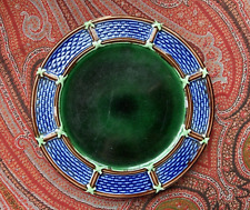 Fine 19th C. English Wedgwood Majolica Art Pottery Plate Green / Cobalt Blue