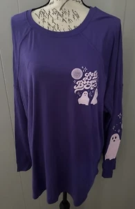 NEW RELEASE Lularoe Erin Long Sleeve Raglan Top 2XL Purple Ghost Print New - Picture 1 of 4