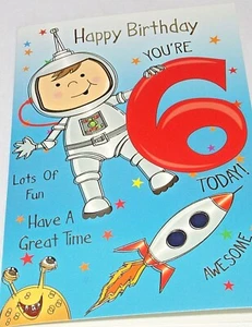 Tarjeta de 6 cumpleaños para niños. Tema Spaceman. Tarjetas Heartstrings. - Imagen 1 de 4