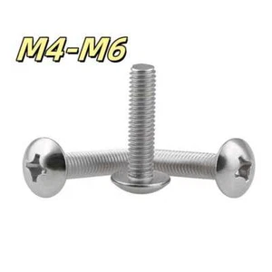 Phillips Mushroom Head Screw Bolts Large Flat Head 201 Stainless SteelM4-M6 - Picture 1 of 9