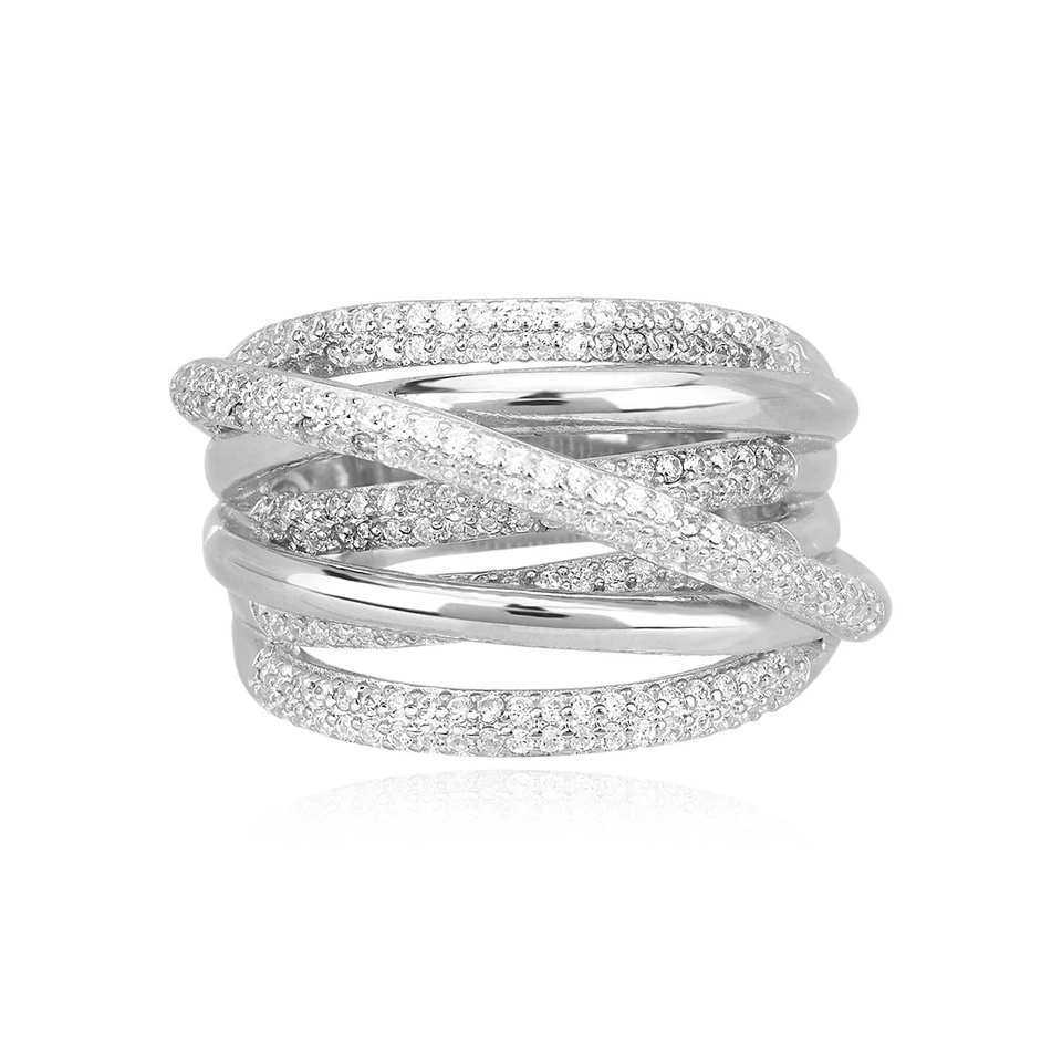 Anello da donna MABINA GIOIELLI a fascia con intrecci e pavé di zirconi 523151 - Immagine 1 di 1
