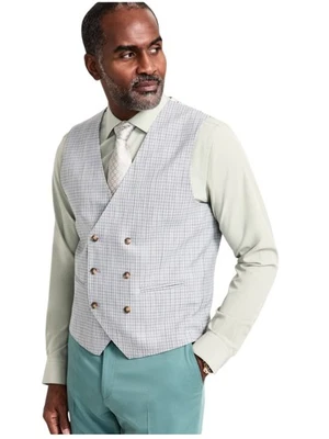 Tayion Mens Classic fit Double Breasted Button-Up Suit Vest XL Light Grey - Image 1 of 2