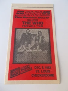 THE WHO ORIGINAL 6 DE DICIEMBRE DE 1982, GIRA DE DESPEDIDA FM106 KWK BACKSTAGE PASS CHECKERDOME - Imagen 1 de 3