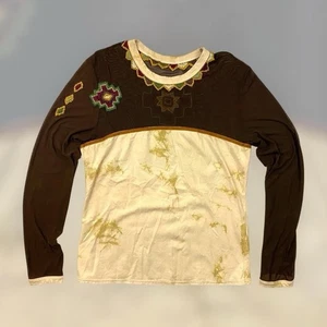 Top de manga larga transparente diseño bordado Double D Ranch para mujer L marrón tostado raro - Imagen 1 de 6