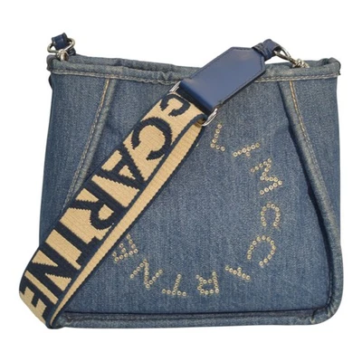 Bolso de Hombro Stella McCartney Logo Mini ECO en Denim Azul con Correa de Lona Foto 1 de 4