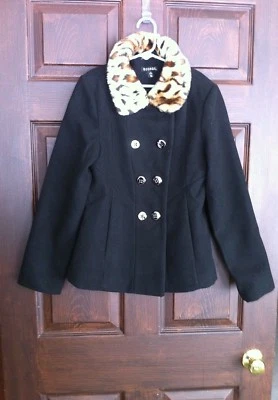CHEROKEE GIRLS BLACK COAT WITH FAUX FUR COLLAR LARGE 10 12 - Image 1 of 4
