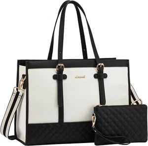 LOVEVOOK Sacoche pour Ordinateur Portable pour Femme 15,6 Pouces Toile Sac Fourre-Tout pour Ordinateur Portable, Grande Capacité W - Photo 1/12