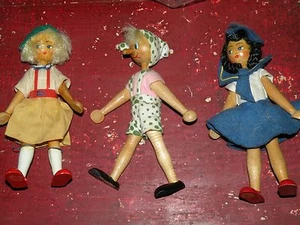 3 Three Made in Poland Wooden Dolls dressed in Outfits - Picture 1 of 6