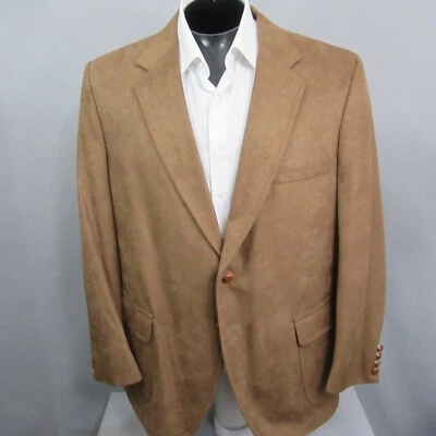 Faux Suede Mens Sport Coat 46R Light Brown Tan Woven Button Single Vent - Image 1 of 4