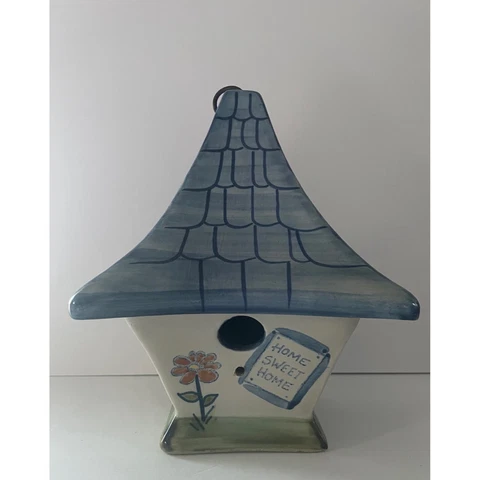 LOUISVILLE STONEWARE HOME SWEET HOME BLUE COTTAGE 9.5" BIRDHOUSE Cover