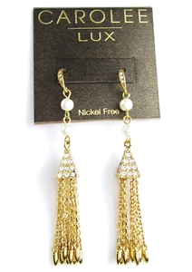 Nuevos Pendientes Lineales CAROLEE Lux Nueva York Tono Dorado Borla y Pavé $75 - Imagen 1 de 3
